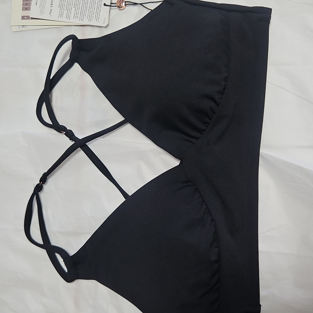 CALIA Double Strap Triangle Bikini Low Support Swim Top:BLACK: NEW WITH TAGS:XXS